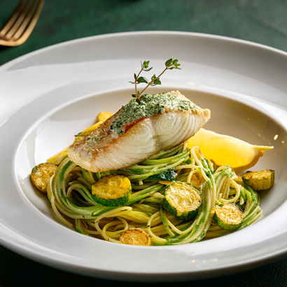 Halibut & Zielone Spaghetti